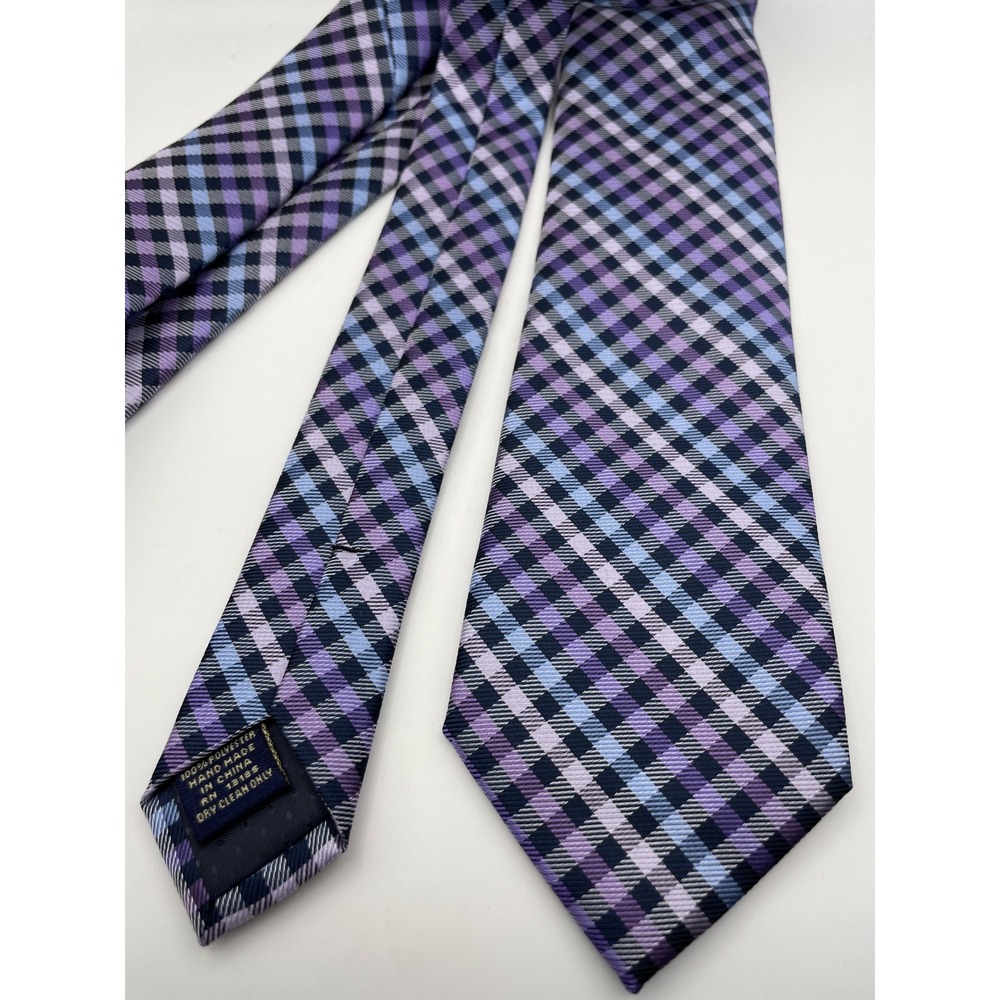 US Polo Assn Mens Purple Blue Plaid Checkered Hand Made Polyester Necktie Tie
